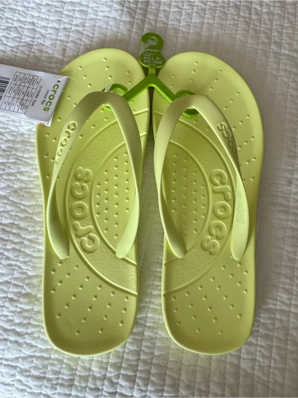 CROCS Neon Lime Green Flip Flop Sandals